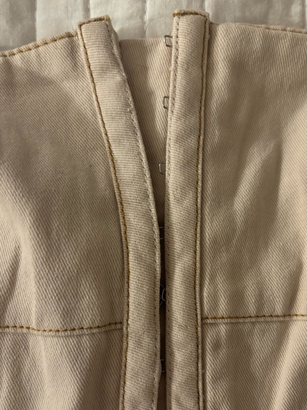 NWT Boutique 100% Cotton Corset Midi Dress Pockets Oatmeal Medium - Picture 6 of 13